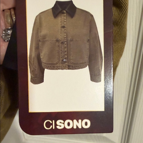 Ci Sono Tan Utility Jacket with Brown Leather Collar - Picture 3 of 8